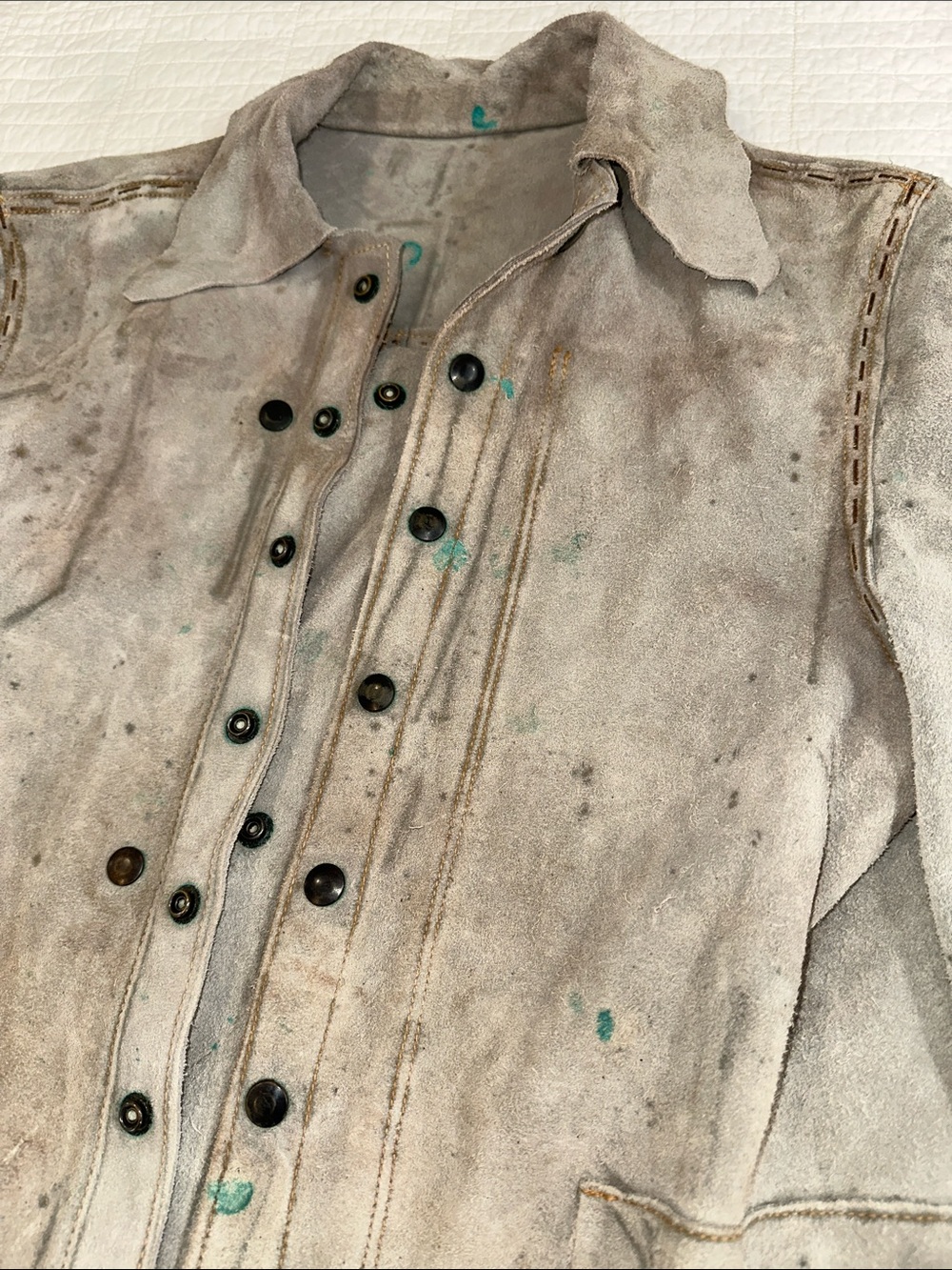 Distressed Chore Coat Snap Suede Cowhide Welding Jacket Industrial Workwear - Picture 2 of 11